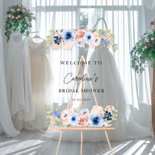 Peach Blue Floral Bridal Shower Acrylic Sign