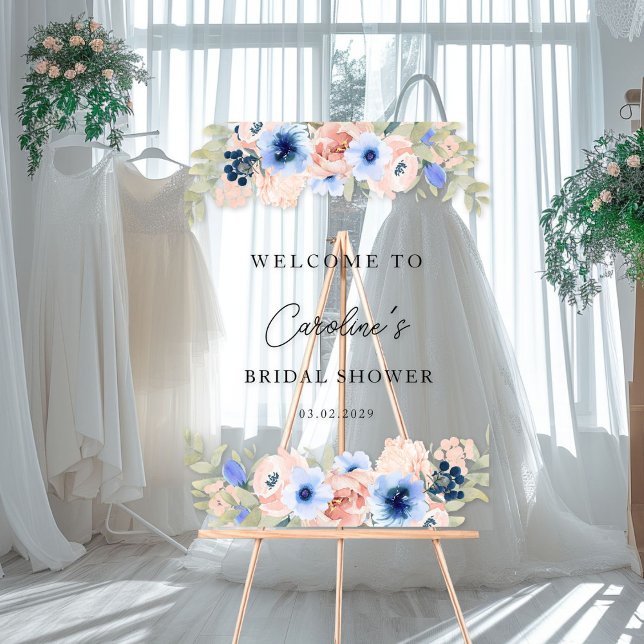 Peach Blue Floral Bridal Shower Acrylic Sign (Peach Blue Floral Bridal Shower Acrylic Sign)