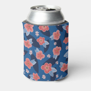 Peach & Blue Floral pattern Can Cooler