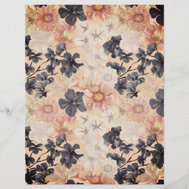 Peach & Blue Floral Scrapbook Paper (Front)