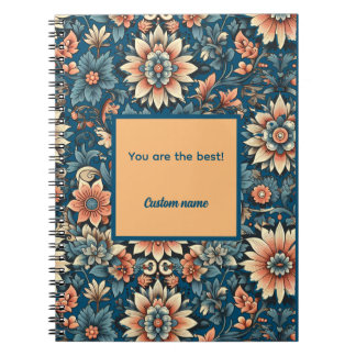 Peach blue floral seamless custom gift notebook