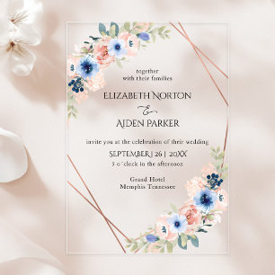 Peach, Blue, Floral Wedding Collection Acrylic Invitations