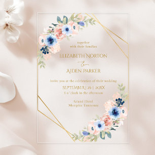 Peach, Blue, Floral Wedding Collection Acrylic Invitations