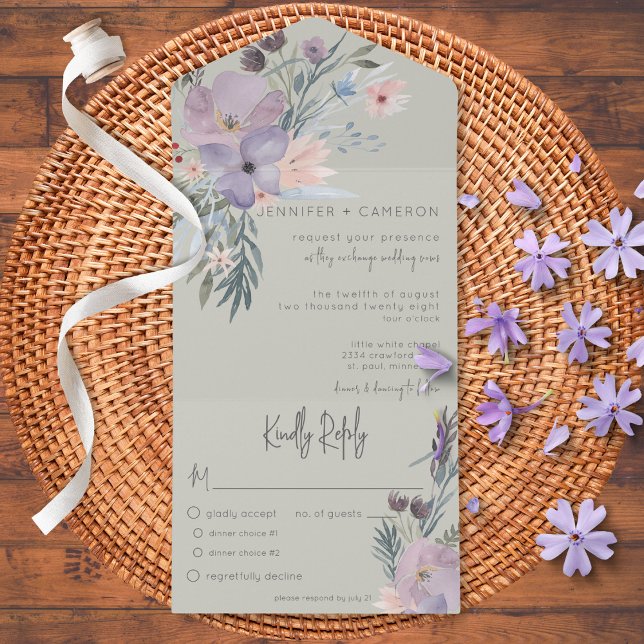Peach Blue & Lavender Boho Floral Green Dinner All In One Invitation (Creator Uploaded)