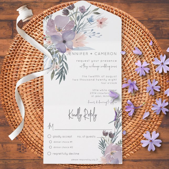 Peach Blue & Lavender Boho Floral White Dinner All In One Invitation (Creator Uploaded)