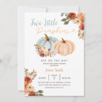 Peach & Blue Mint Two Little Pumpkin Baby Shower 