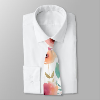 Peach & Blue Watercolor Floral Necktie