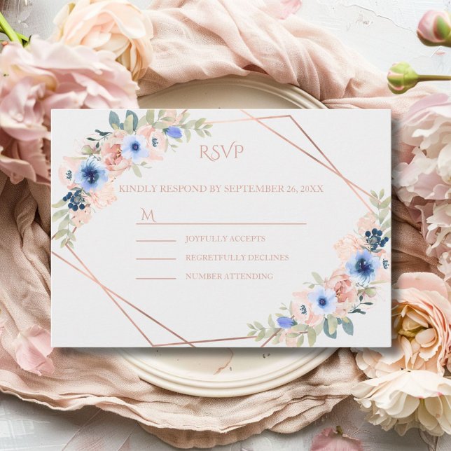 Peach Blue Wedding Collection RSVP Card (Peach Blue Light-Gray Wedding Collection RSVP Card)