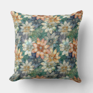 Peach Blue White Green Floral Cushion