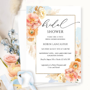 Peach, Blush and Blue Floral Bridal Shower /Brunch Invitation