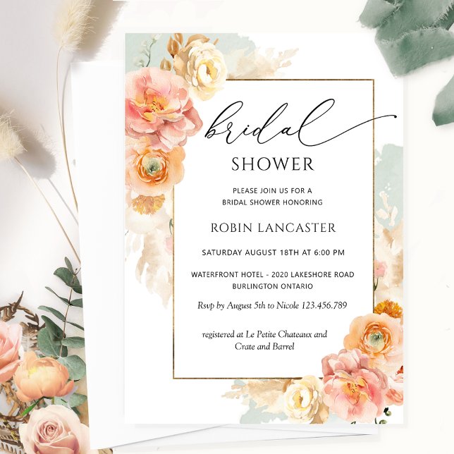 Peach Blush and Sage Floral Bridal Shower /Brunch Invitation (Creator Uploaded)