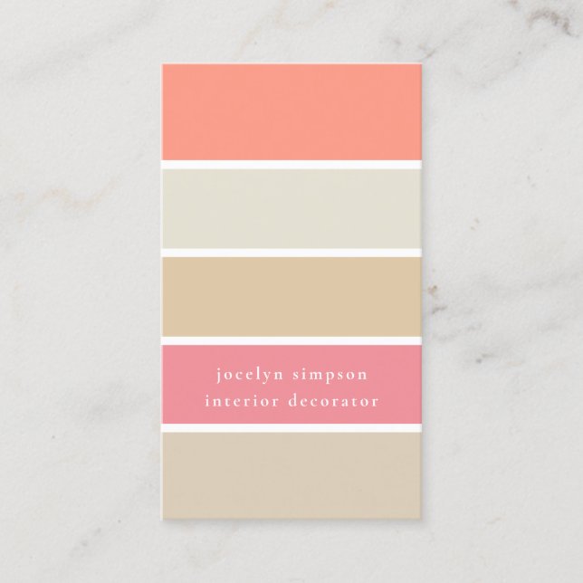 Peach Blush and Tan Colour Block Chic Business Card (Front)