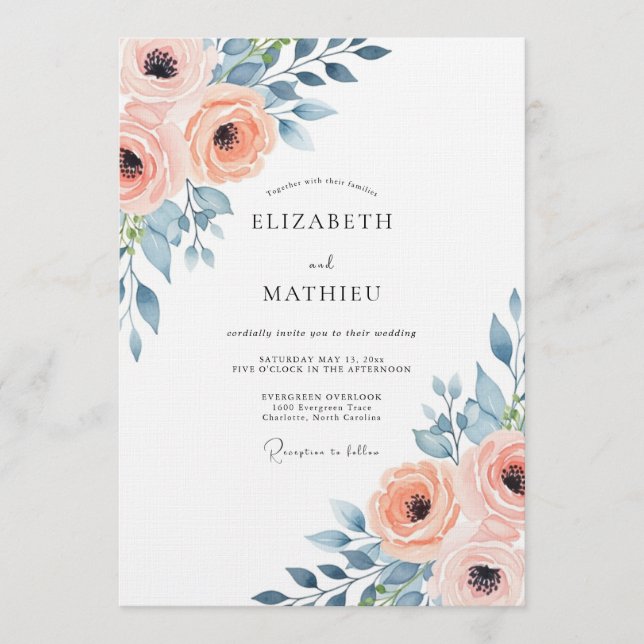 Peach Blush Bloom Wedding Invitation (Front)