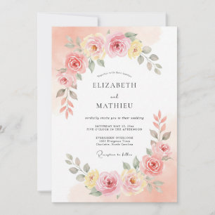 Peach Blush Blossom Romance Wedding Invitation