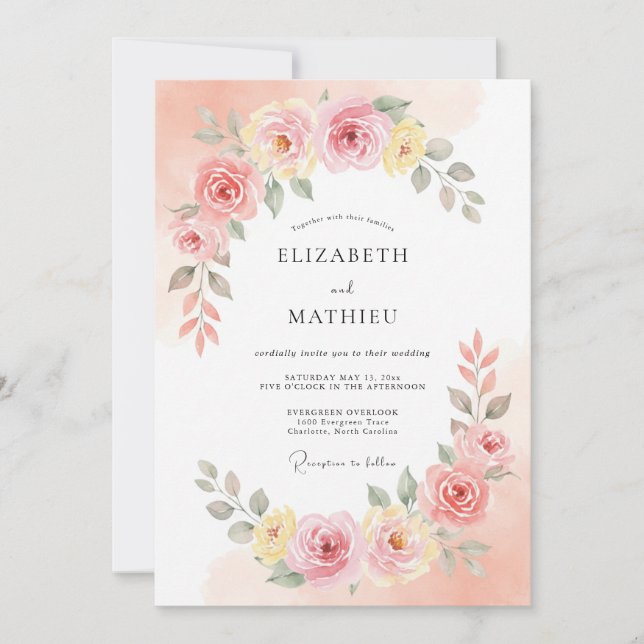 Peach Blush Blossom Romance Wedding Invitation (Front)