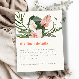 Peach Blush Boho Tropical Floral Wedding Details Enclosure Card