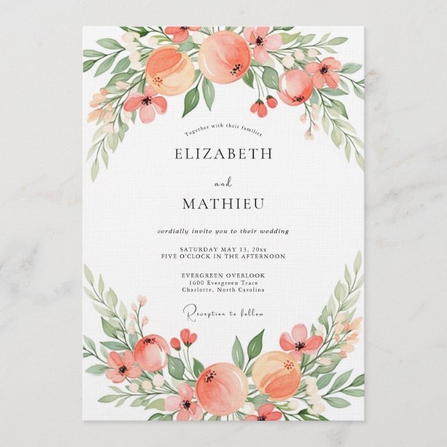 Peach Blush Botanical Romance Wedding Invitation (Front)