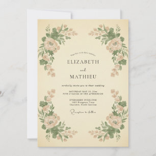 Peach Blush Botanical Whimsy Wedding Invitation