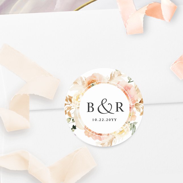 Peach, Blush, Champagne Wedding Envelope / Favour Classic Round Sticker (Creator Uploaded)