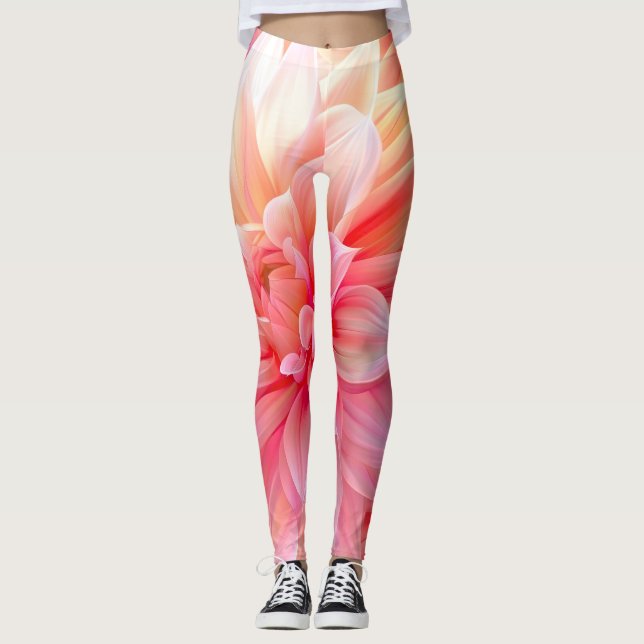 Peach Blush Dahlia Blossom Leggings (Front)