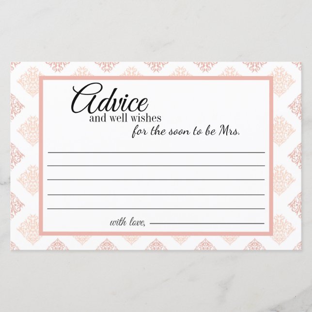 Peach Blush Damask Advice Card (Front)