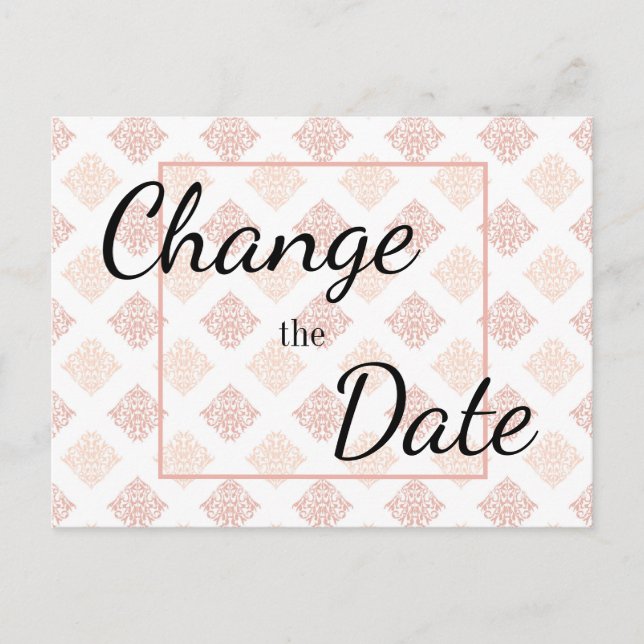 Peach Blush Damask Change the Date Postcard (Front)