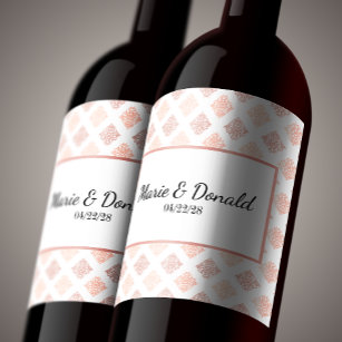 Peach Blush Damask Wine Label