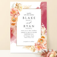 Peach Blush Floral, Burgundy Watercolor Wedding