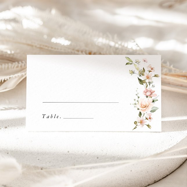 Peach Blush Floral Wedding Name Place Card (Peach Blush Floral Wedding Place Card, blush pink watercolor wildflower escort card name card)