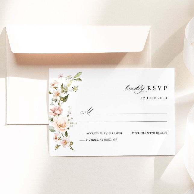 Peach Blush Floral Wedding RSVP Card (Peach Blush Floral Wedding RSVP Card, Blush Pink Garden Botanical Wedding Response Card)