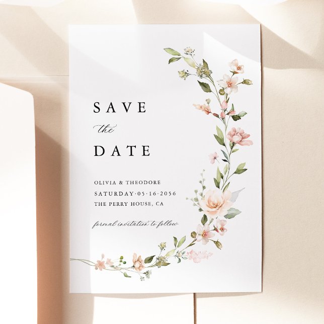 Peach Blush Floral Wedding Save The Date (Peach Blush Floral Save the Date Card, Blush Pink Garden Wedding Announcement, Botanical Stationery)