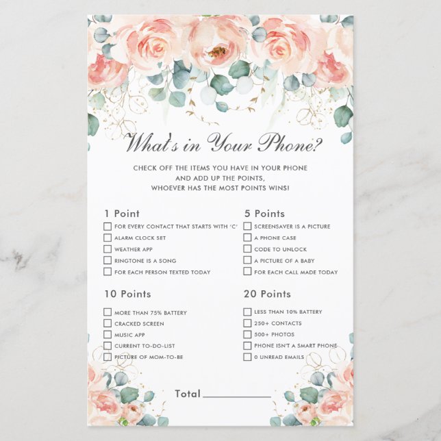 Peach Blush Floral What's In Your Phone Game Baby (Front)