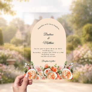Peach blush florals arch clear wedding acrylic invitations