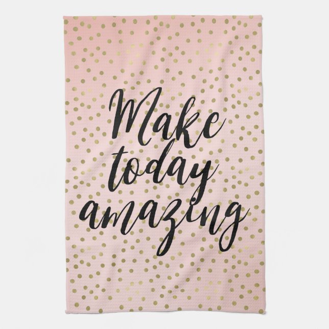 Peach Blush Gold Inspirational Amazing Tea Towel (Vertical)