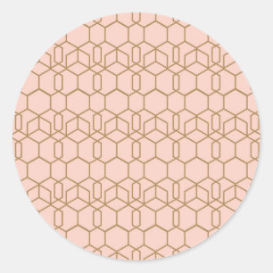 Peach Blush & Gold Modern Boho Geometric Glam Classic Round Sticker