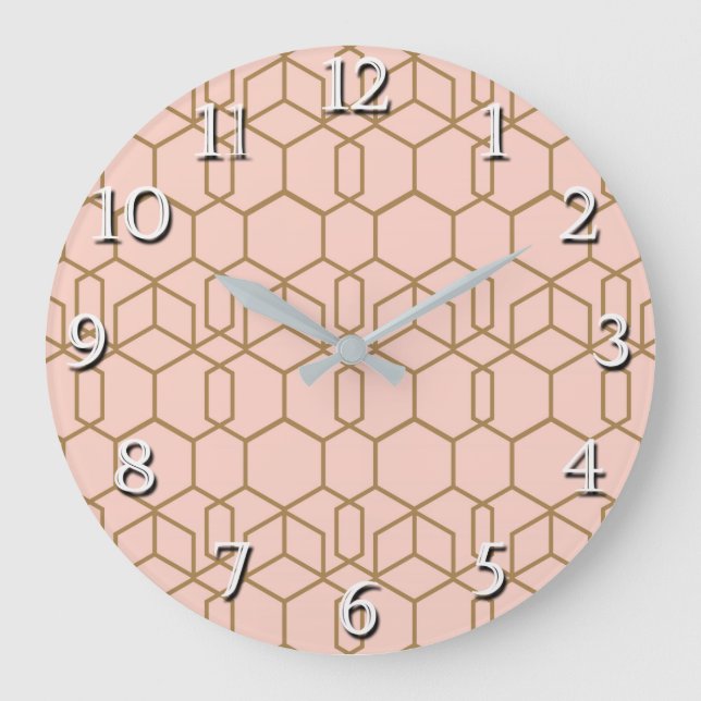 Peach Blush & Gold Modern Boho Geometric Glam Large Clock (Front)