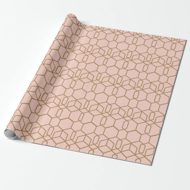 Peach Blush & Gold Modern Boho Geometric Glam Wrapping Paper (Unrolled)