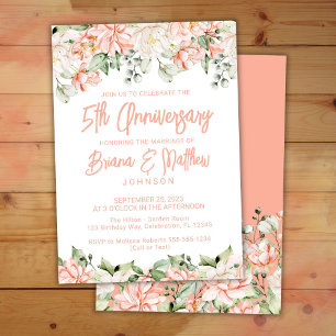 Peach Blush Ivory Floral 5th Wedding Anniversary Invitation