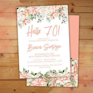 Peach Blush Ivory Floral 70th Birthday Party Invitation