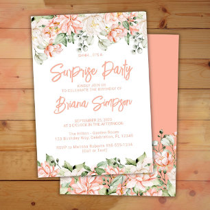 Peach Blush Ivory Floral Surprise Party Invitation