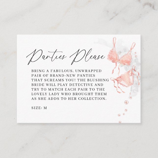 Peach Blush Lingerie Panties Game Bridal Shower Enclosure Card (Front)