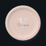 Peach Blush Monogram Birthday Paper Plate<br><div class="desc">These Peach Blush pastel plates are magical and Elegant for a Birthday or Bachelorette Party. They could be used for a Wedding, Bridal Shower or Birthday Parties and can be customized to include your initial and first name or last name. Please contact the designer for customized matching items or see...</div>