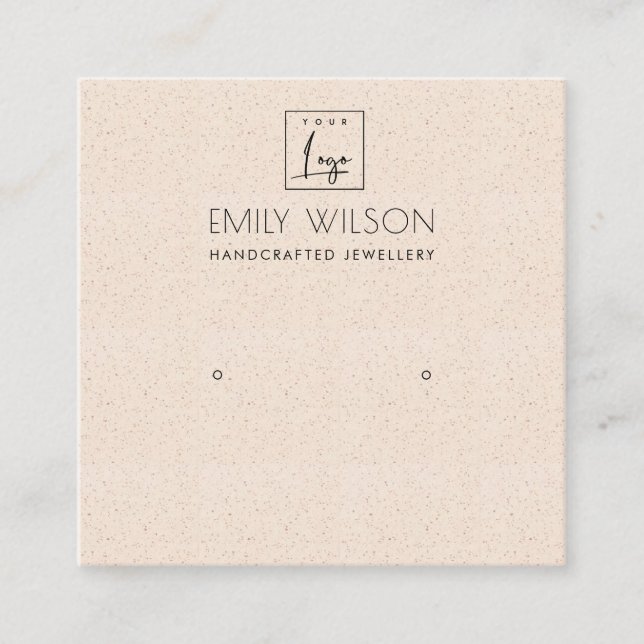 PEACH BLUSH PINK CERAMIC STUD EARRING DISPLAY LOGO SQUARE BUSINESS CARD (Front)