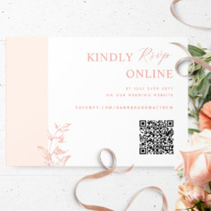 Peach, Blush Pink Elegant QR Code RSVP Wedding Enclosure Card