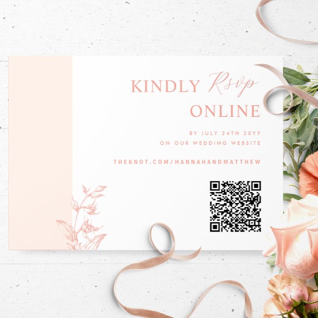 Peach, Blush Pink Elegant QR Code RSVP Wedding Enclosure Card (Creator Uploaded)