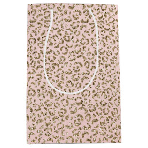 Peach Blush Pink Glitter Gold Leopard Print       Medium Gift Bag
