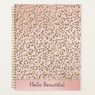 Peach Blush Pink Glitter Gold Leopard Print    Planner