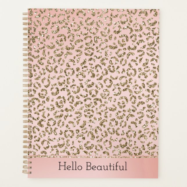 Peach Blush Pink Glitter Gold Leopard Print    Planner (Front)