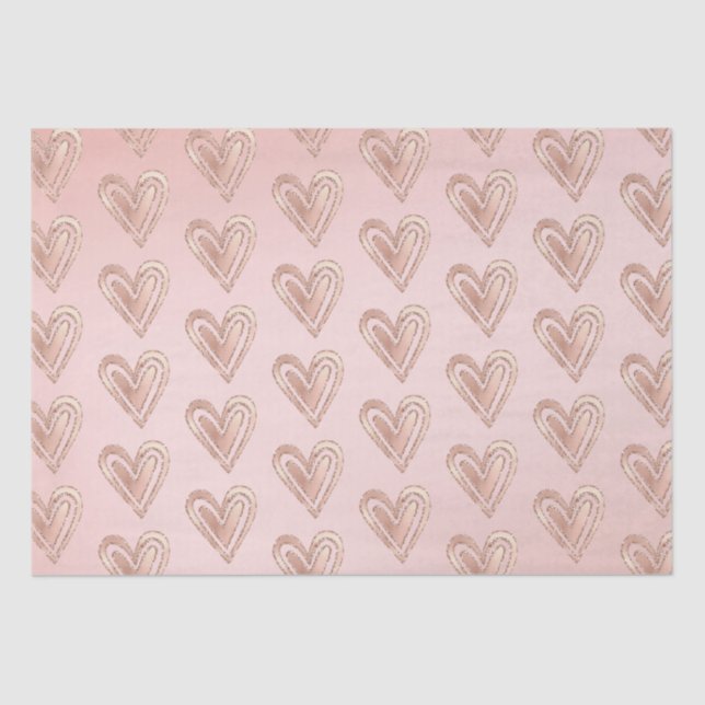 Peach Blush Pink Glitter Hearts Tissue Paper (Front)