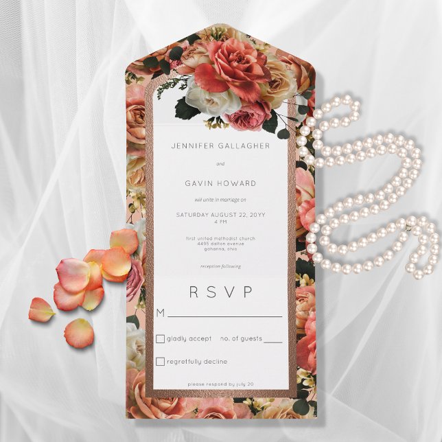 Peach Blush & Pink Rustic Roses No Dinner All In One Invitation (Creator Uploaded)